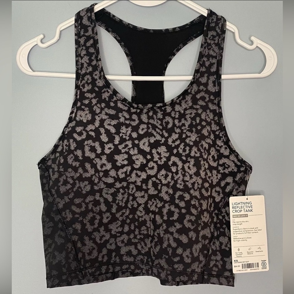 NWT Athleta Rainier Womens Reflective Leopard Print Crop Tank Compression Sz XS